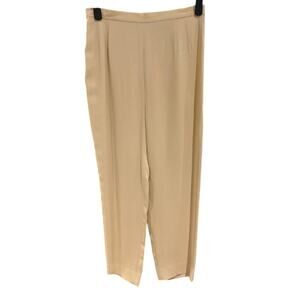 EMANUEL UNGARO Women's Silk Pants Size 40 / 6 Tan Tuxedo Stripe Dressy Cropped